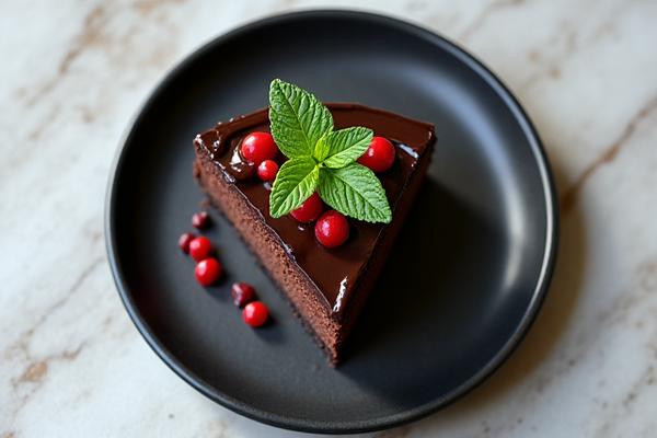 Photographie appétissante d'un fondant au chocolat et avocat, joliment dressé.