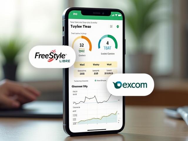 Capture d'écran de l'application Lumière Zen affichant un tableau de bord de suivi du glucose, avec des icônes des logos de FreeStyle Libre et Dexcom en surimpression.